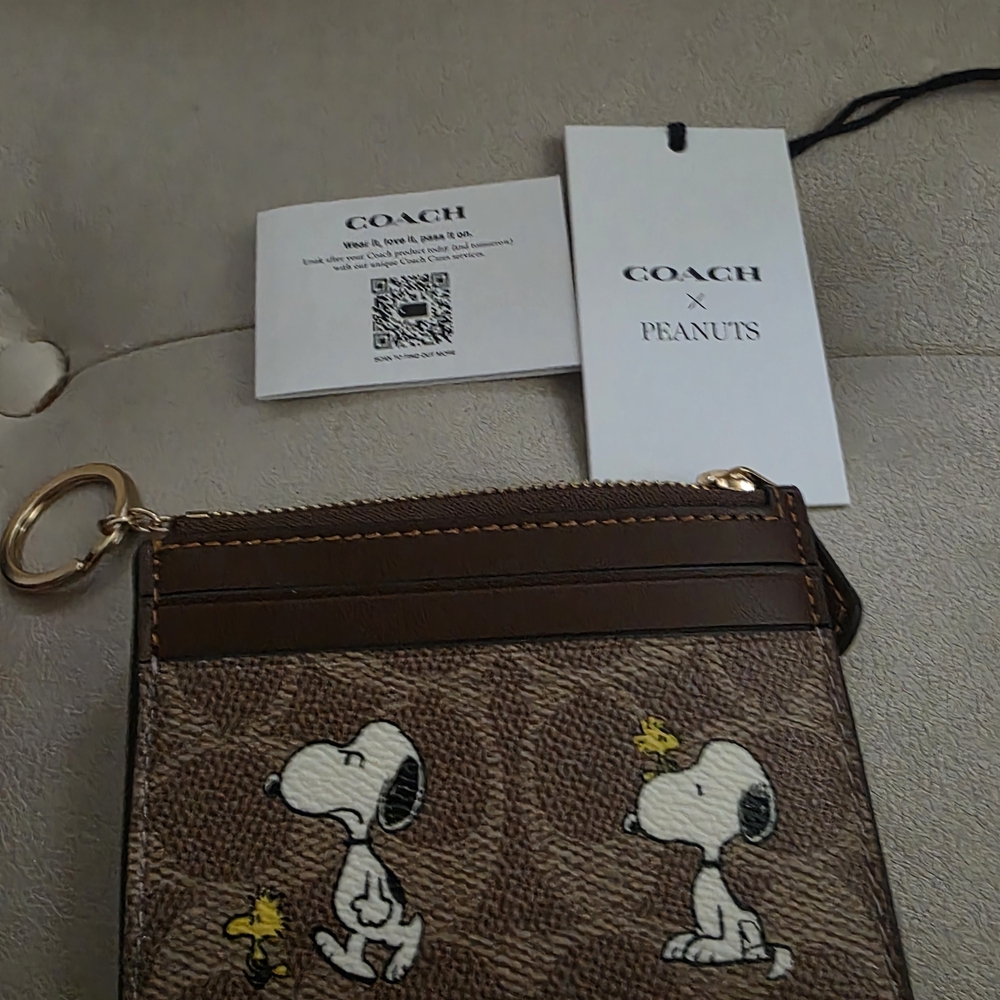 Coach x Peanuts Brown Signature and Gold Mini Skinny ID Card Holder
